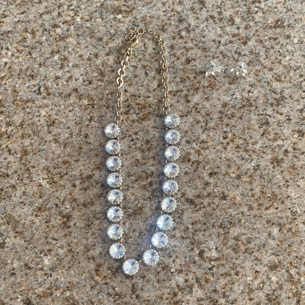 J. Crew Gold and Silver Crystal Necklace and Earrings